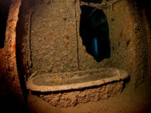 Full of surprises, the bathtub inside the captain's cabin - wreck diving lovers heaven!